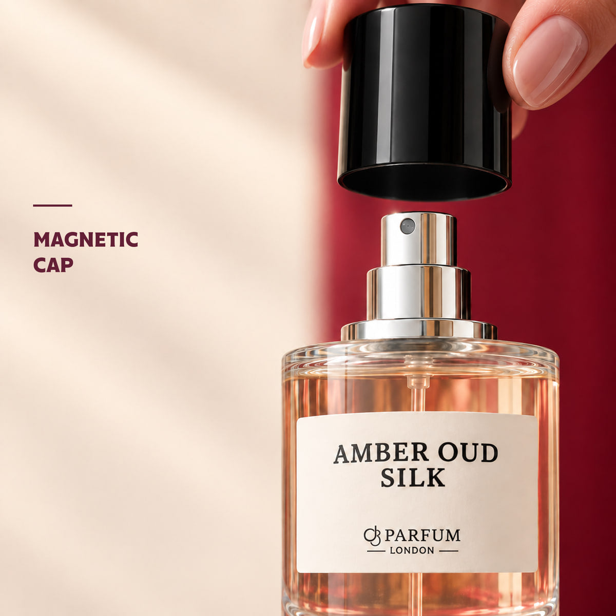 Amber Oud Silk — Magnetic cap detail